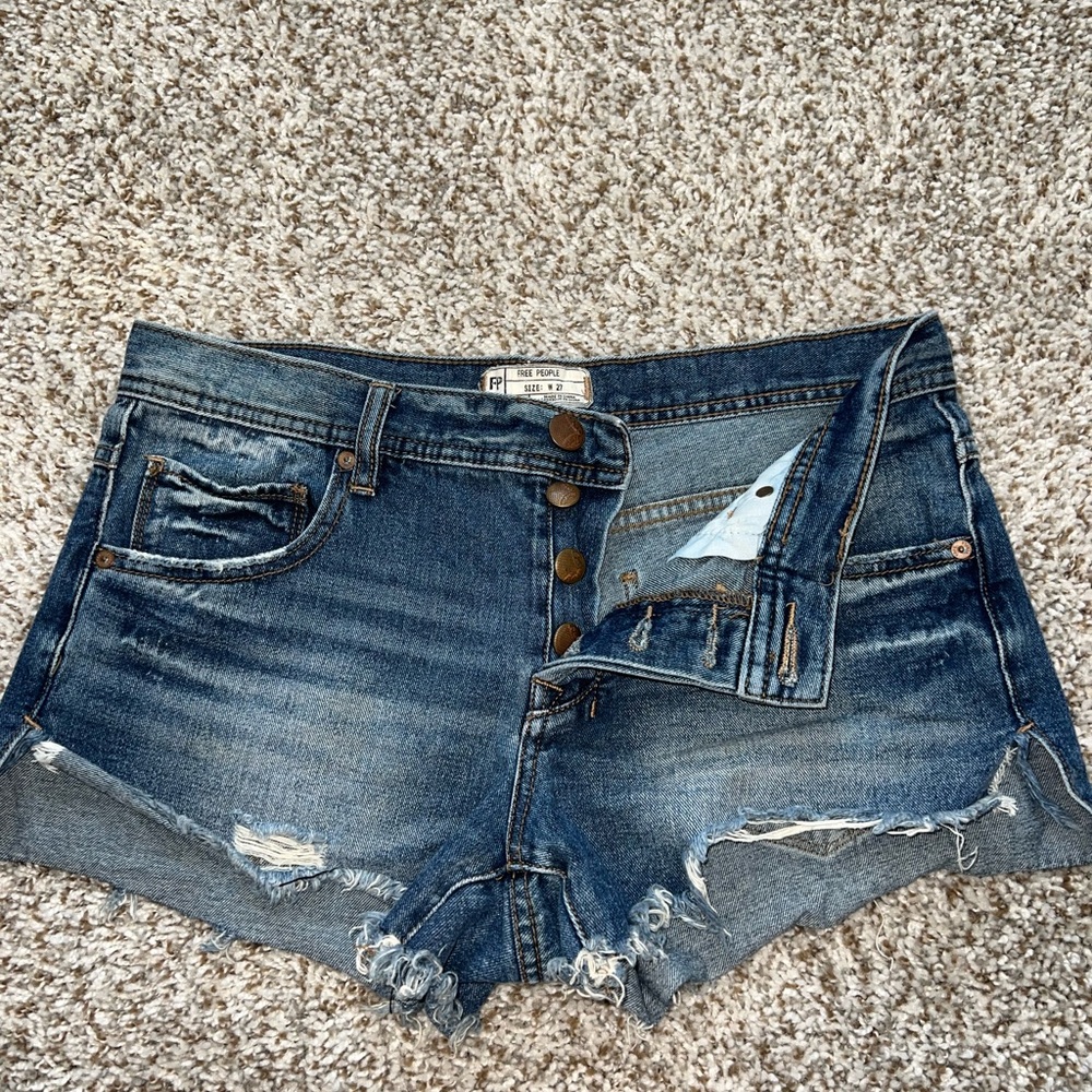 Free People Blue Jean Shorts Distressed Frayed Hem